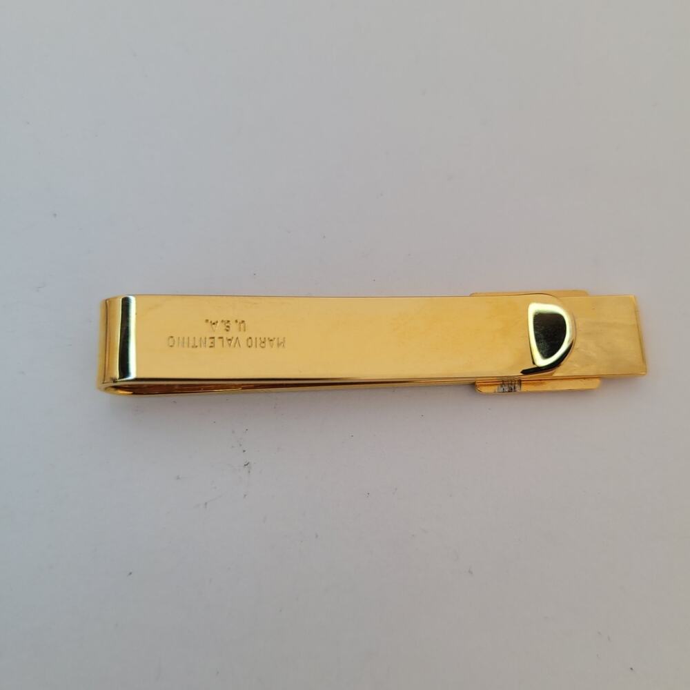 Mario Valentino MV USA Vintage Tack Tie Clasp Clip Bar Gold Red Black Retro Logo - Picture 2 of 5